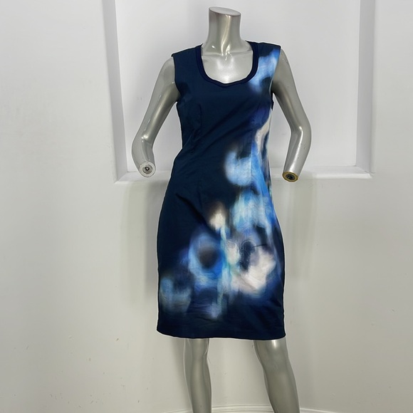 Elie Tahari Sleeveless Sheath Dress Blue Tie Dye Print Size 8 - Picture 10 of 10